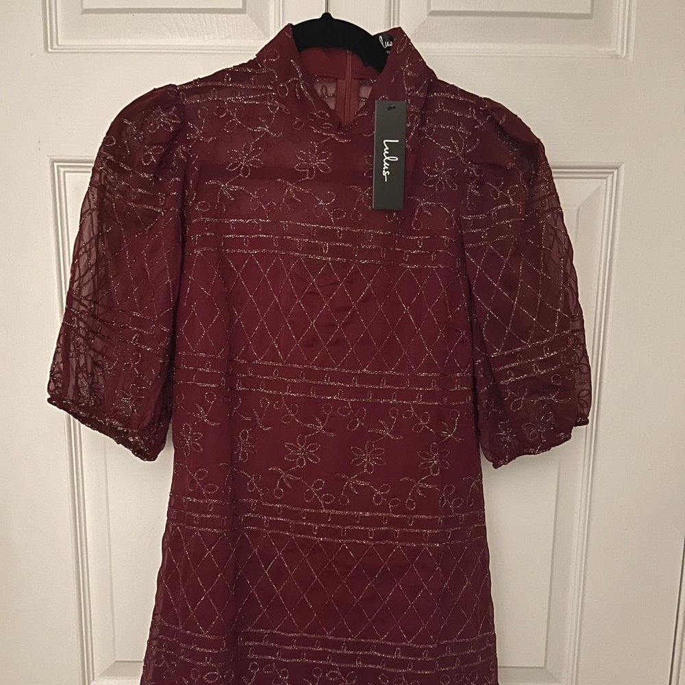 NWT Burgundy & Silver Mini Dress Size Small from Lulus